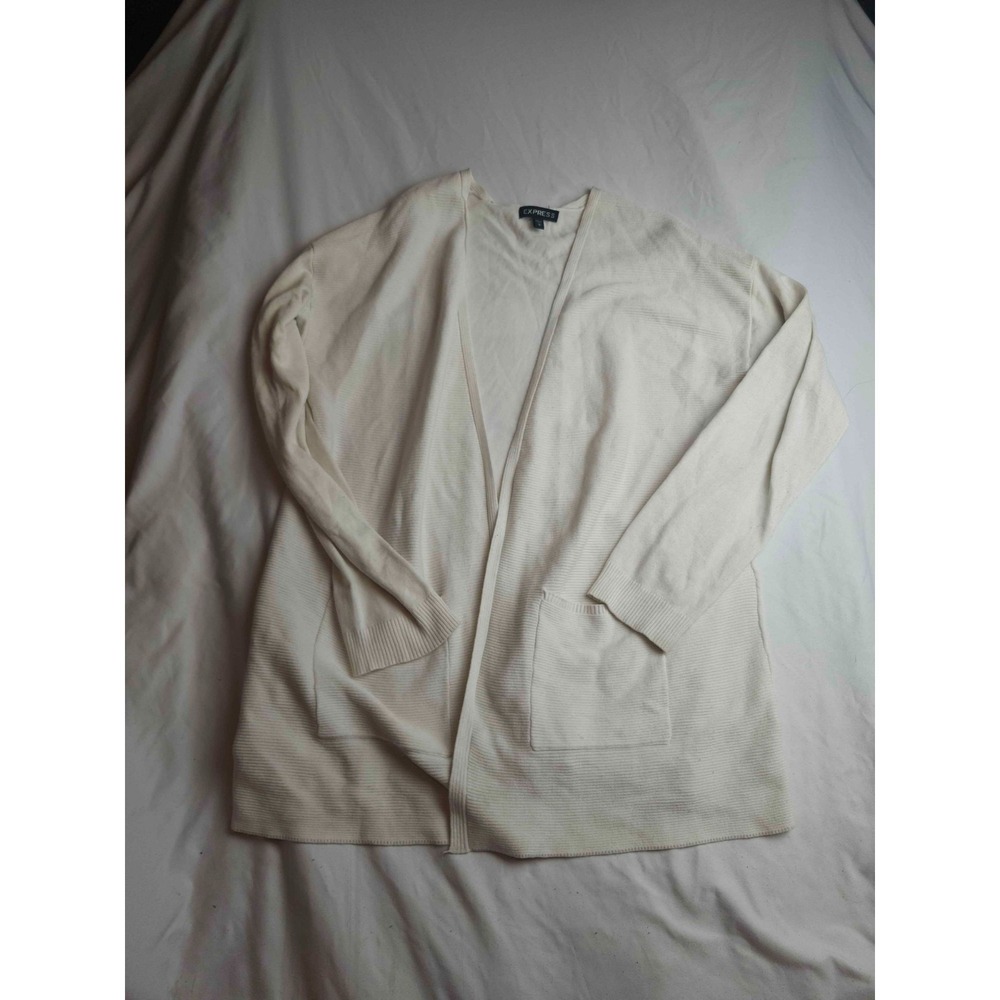 Express Cardigan Sweater Womens Large White Knit Open Front Pocket Minimalist